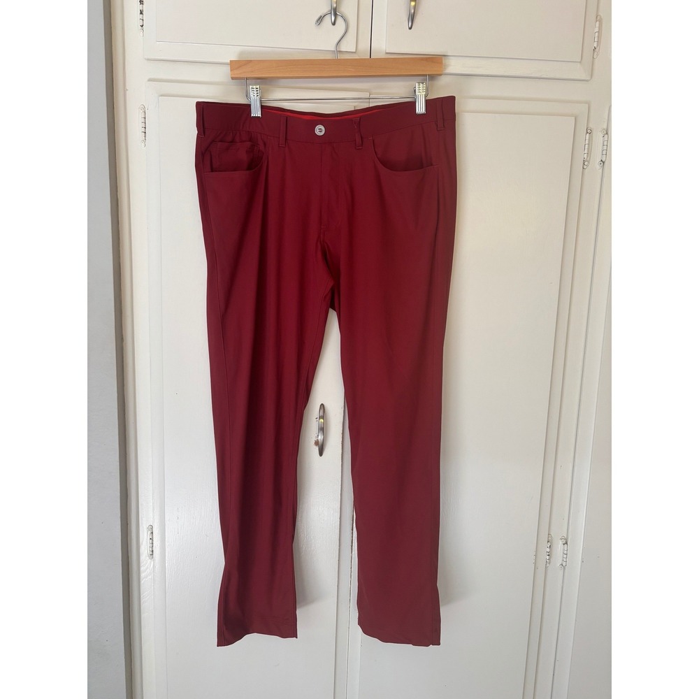Redvanly Mens Performance Golf Pants Burgundy Red Size Medium Stretch Slim Fit